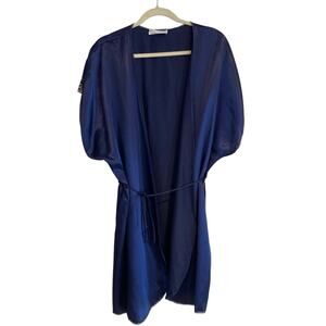 Vintage Val Mode Blue Satin Lace Open Front Sexy Feminine Lingerie Robe Sz Small